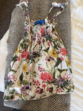 Maxwell & Geraldine Floral Smocked Sundress - White with Multicolor Blooms